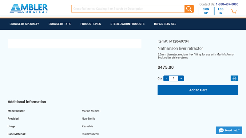 Nathanson liver retractor, 5.0mm diameter M120