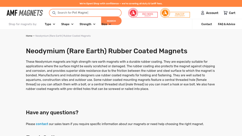 Neodymium (Rare Earth) Rubber Coated Magnets