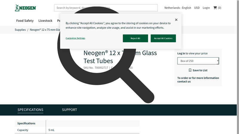 Neogen® 12 x 75 mm Glass Test Tubes