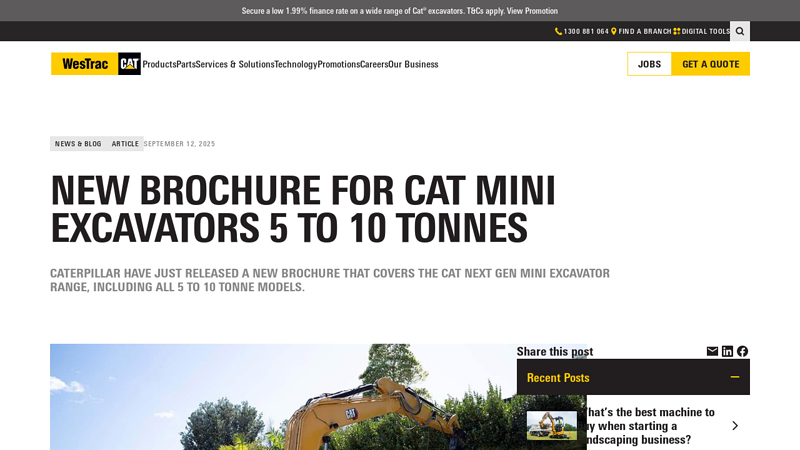 New brochure for Cat Mini Excavators 5 to 10 tonnes