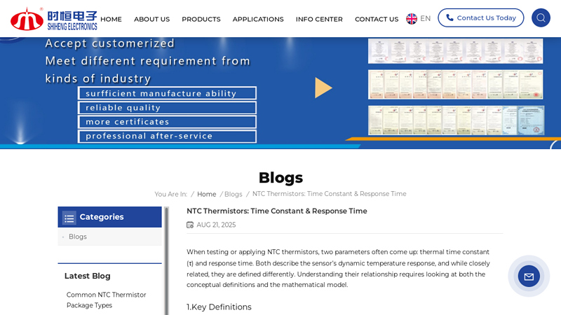 NTC Thermistors: Time Constant & Response Time
