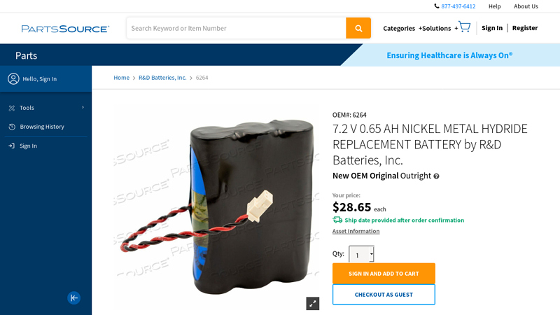 OEM#: 6264 7.2 V 0.65 AH NICKEL METAL HYDRIDE ...