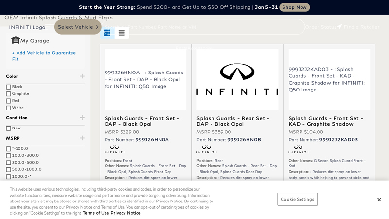 OEM Infiniti Splash Guards & Mud Flaps