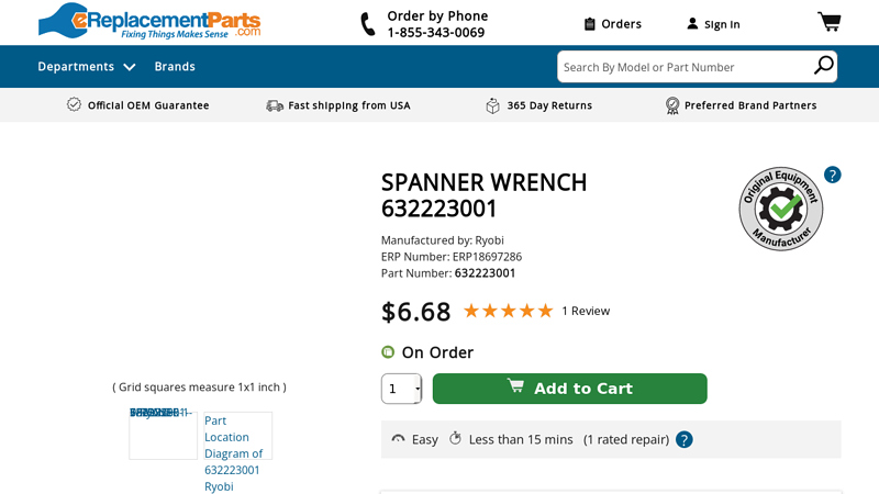 OEM Ridgid 632223001 SPANNER WRENCH