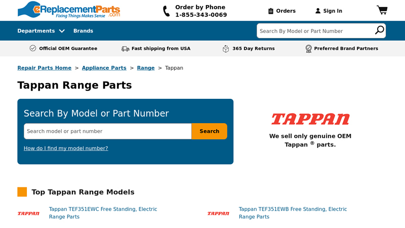 OEM Tappan Range Parts & Accessories