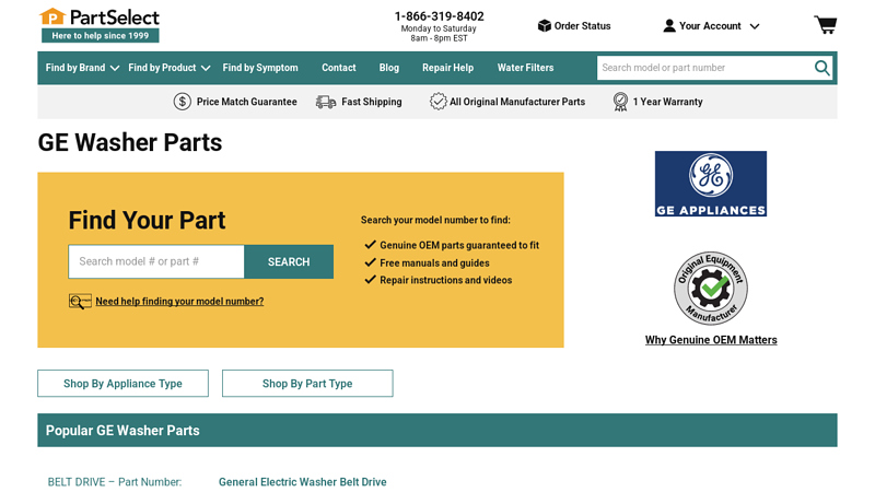 Official General Electric Washer Parts