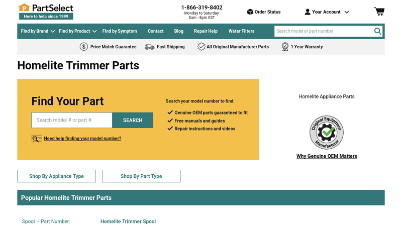 Official Homelite Trimmer Parts