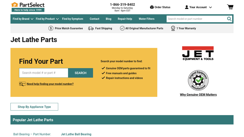 Official Jet Lathe Parts