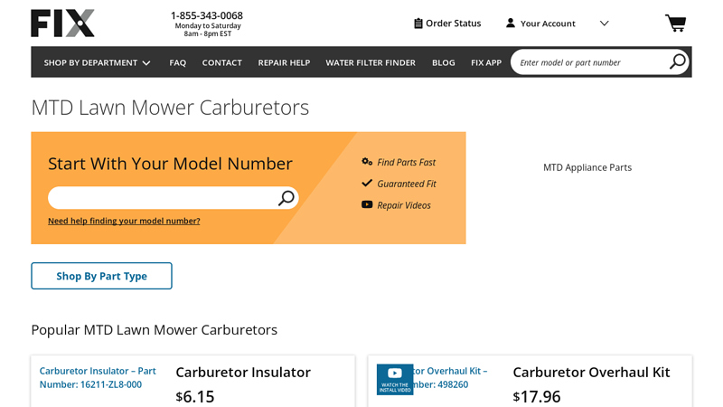 Official MTD Lawn Mower Carburetors