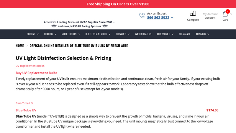 Official online retailer of Blue Tube UV Bulbs by Fresh Aire