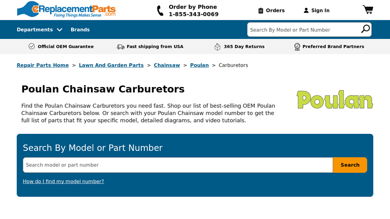 Official Poulan Chainsaw Carburetors