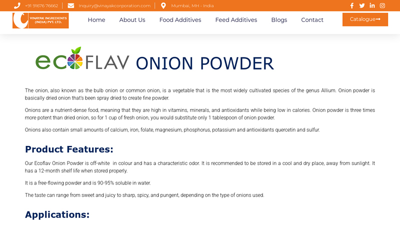 Onion Powder Manufacturers By Vinayak Ingredients
