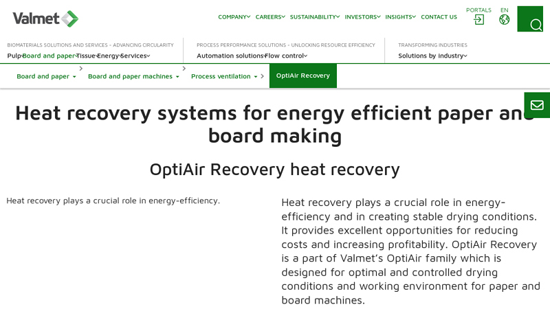 OptiAir Recovery for energy-efficient heat recovery