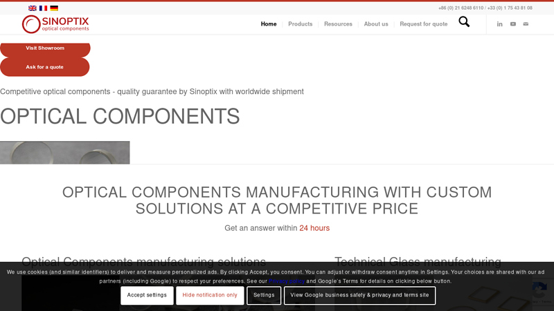 Optics supplier for optical components