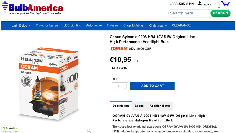 Osram Sylvania 9006 HB4 12V 51W Original Line ...
