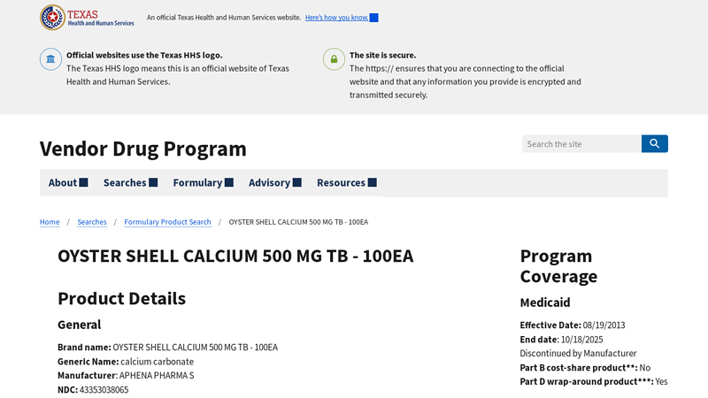 OYSTER SHELL CALCIUM 500 MG TB - 100EA