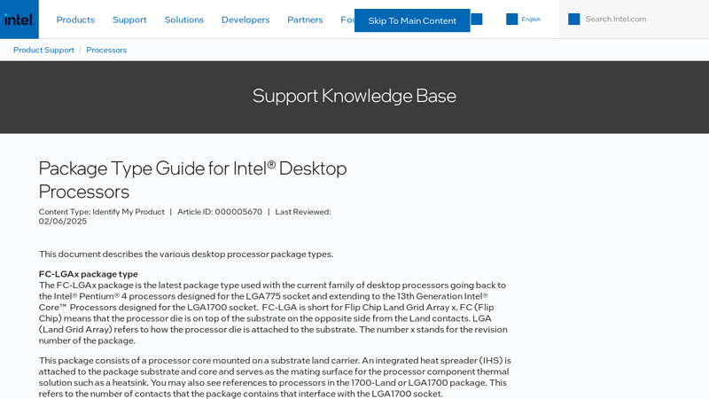 Package Type Guide for Intel® Desktop Processors