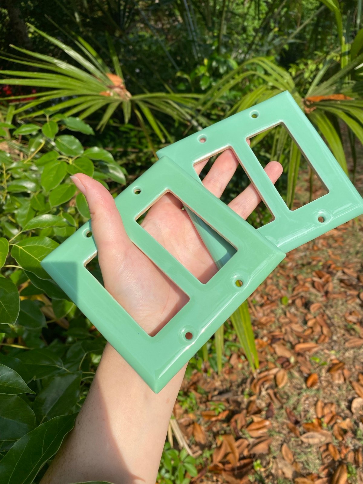 PAIR Jadeite Tile Switch Plates