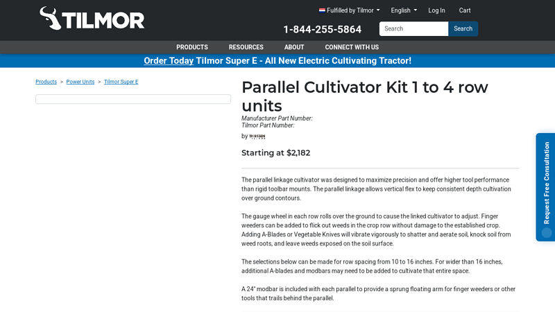 Parallel Cultivator Kit 1 to 4 row units