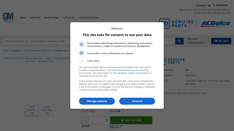 Part# 89037525 GM Remanufactured