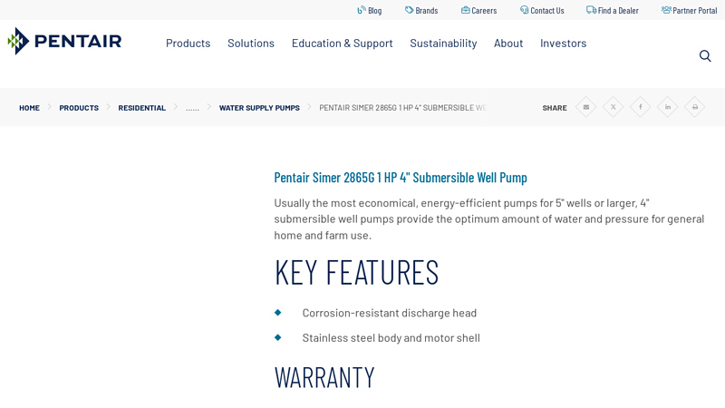 Pentair Simer 2865G 1 HP 4