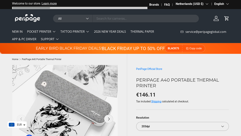 PeriPage A40 Portable Thermal Printer