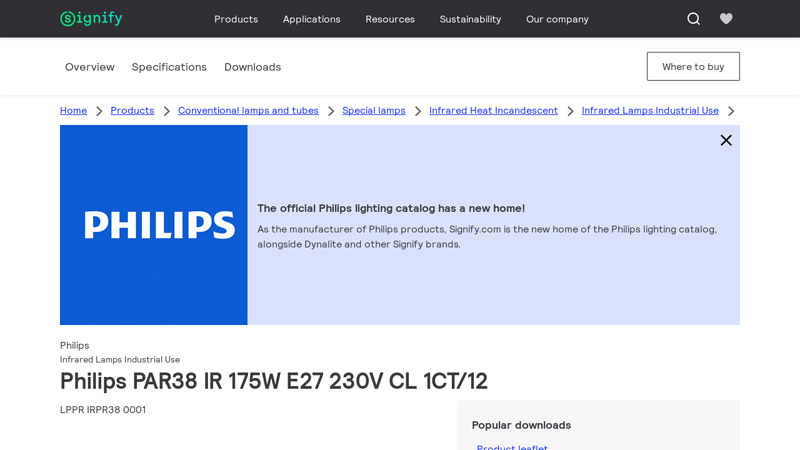 Philips PAR38 IR 175W E27 230V CL 1CT/12