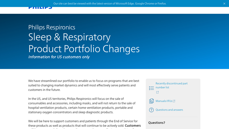 Philips Respironics Sleep & Respiratory Product Portfolio Changes