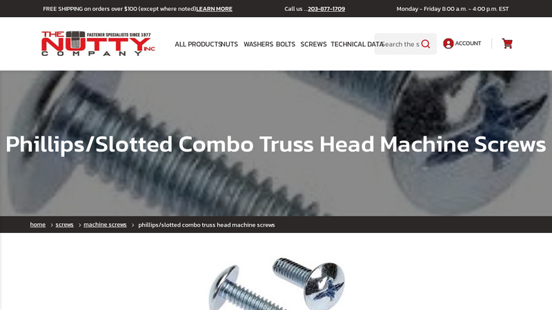 Phillips/Slotted Combo Truss Head Machine Screws