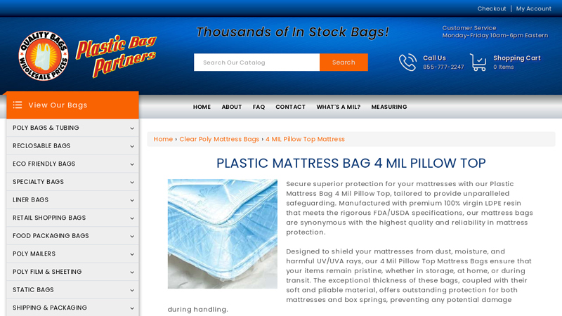 Plastic Mattress Bag 4 MIL Pillow Top