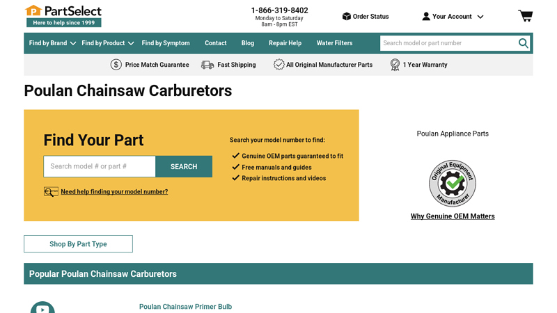 Poulan Chainsaw Carburetors