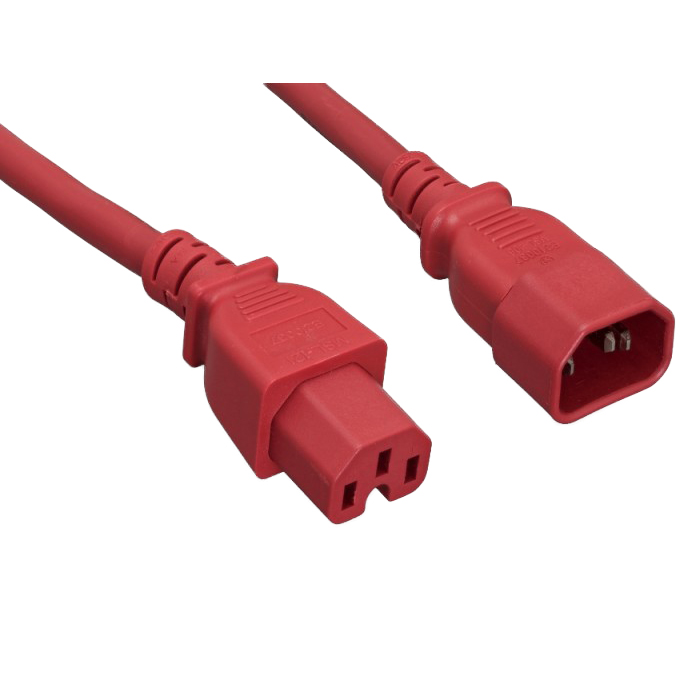Power Cord, C14 to C15 , 14AWG, 15 Amp, UL SJT, Red, 10ft