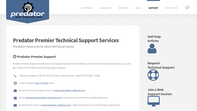 Predator premier technical support and services including training ...