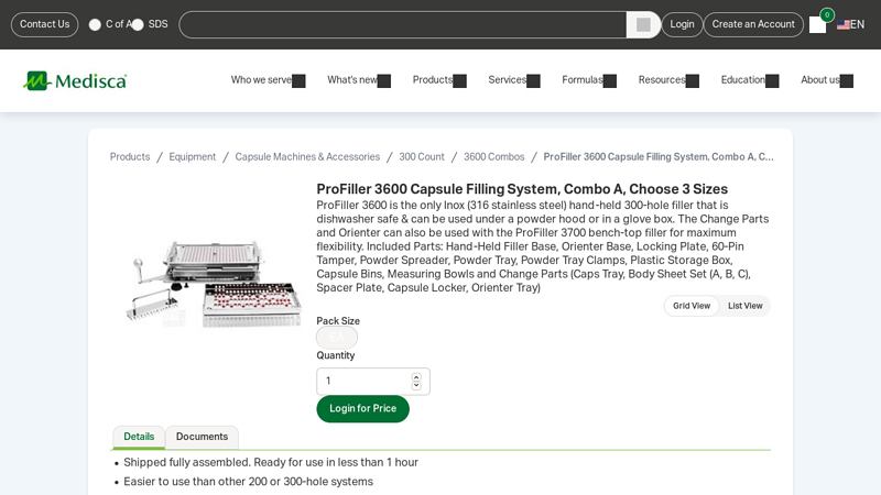 ProFiller 3600 Capsule Filling System, Combo A, Choose 3 Sizes