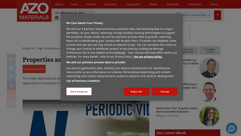 Properties and Applications of Tungsten