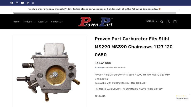 Proven Part Carburetor Fits Stihl MS290 MS390 Chainsaws 1127 ...