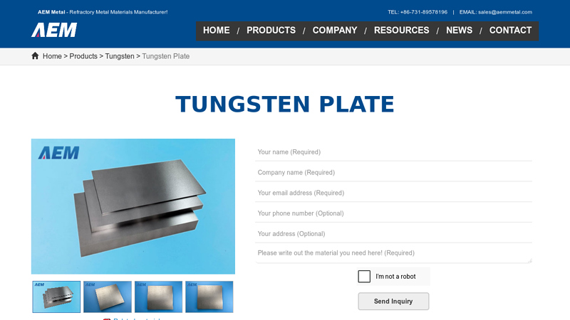 Pure Tungsten Plate Supplier