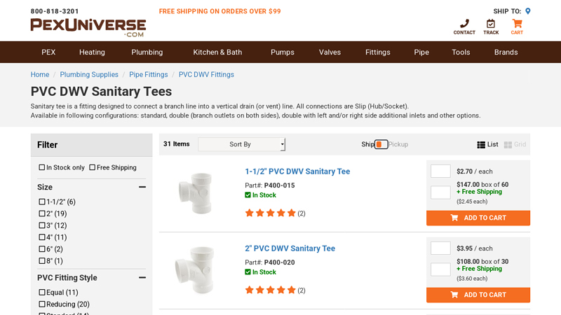 PVC DWV Sanitary Tee Fittings