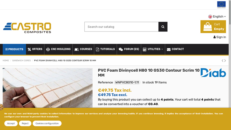 PVC Foam Divinycell H80 10 GS30 Contour Scrim 10 MM