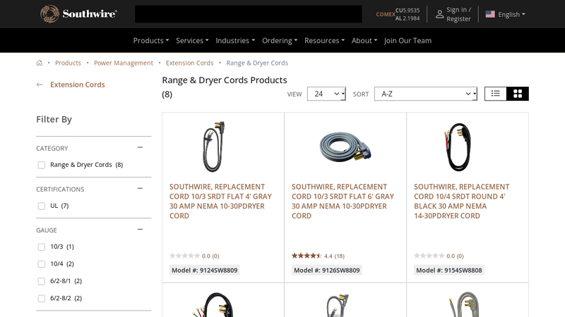 Range & Dryer Cords