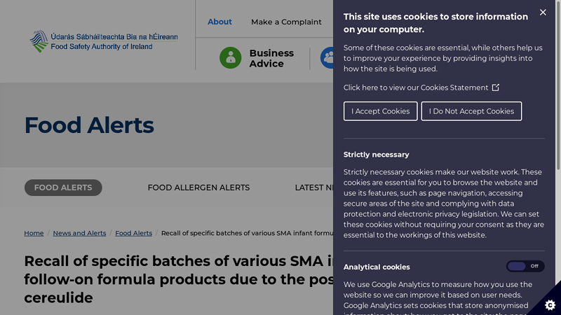 Recall of specific batches of various SMA infant formula and follow ...