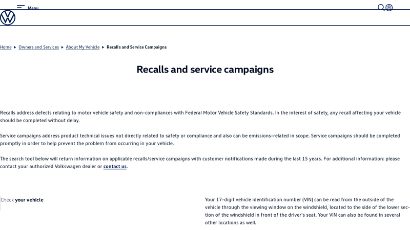 Recalls and Service Campaign Lookup