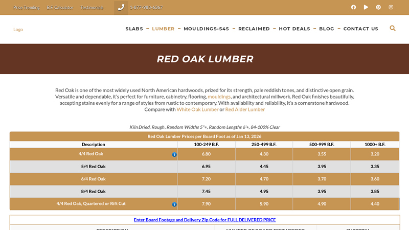 Red Oak Lumber for Sale near You