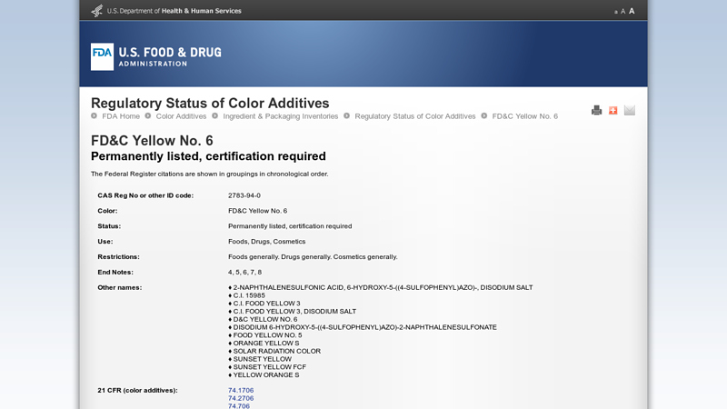 Regulatory Status of Color Additives