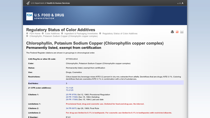 Regulatory Status of Color Additives