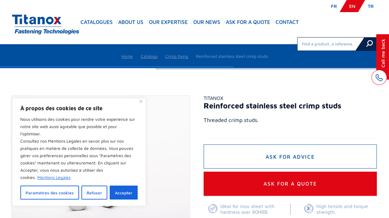 Reinforced stainless steel crimp studs