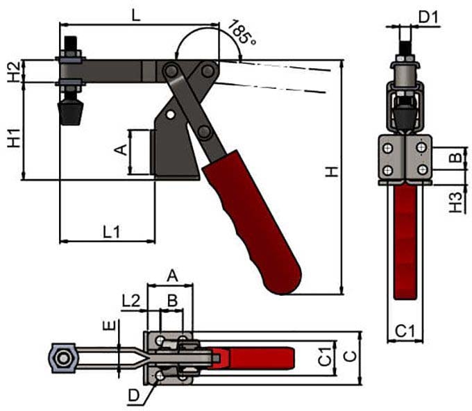 Reverse Handle Vertical Toggle Clamp with Adjustable Spindle