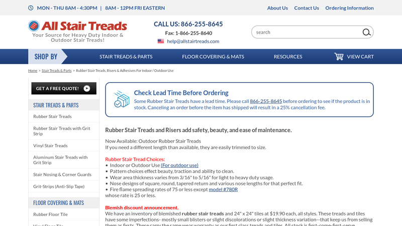 Rubber Stair Treads, Risers & Adhesives For Indoor / Outdoor Use