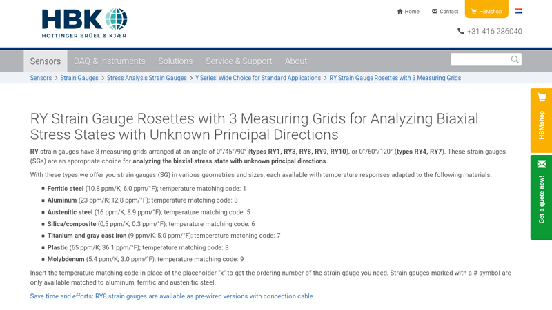 RY Strain Gauge Rosettes with 3 Measuring Grids
