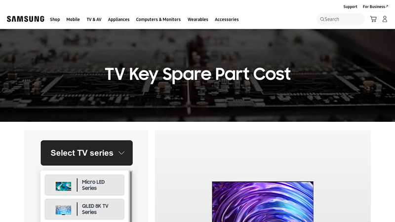 Samsung TV spare part cost